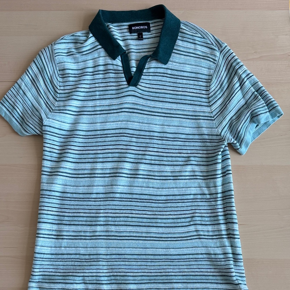 Bonobos Blue and Green Striped Knit Polo - Men’s Size L - NWOT